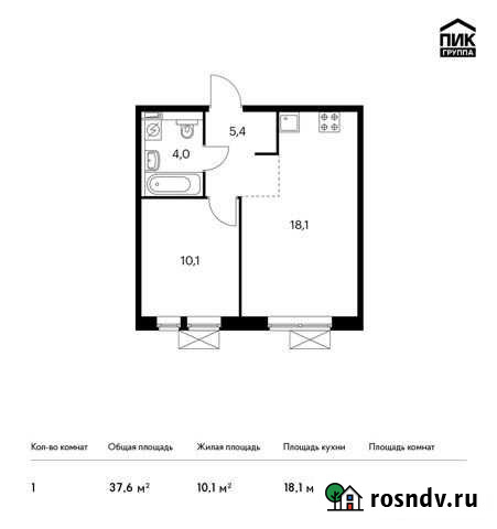 1-комнатная квартира, 37.6 м², 24/25 эт. на продажу в Люберцах Люберцы - изображение 1