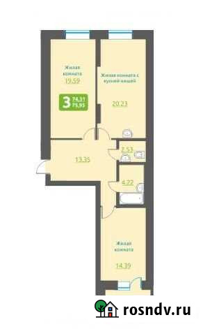 3-комнатная квартира, 74.3 м², 1/20 эт. на продажу в Новосибирске Новосибирск - изображение 1
