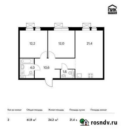 2-комнатная квартира, 61.8 м², 13/15 эт. на продажу в Котельниках Котельники
