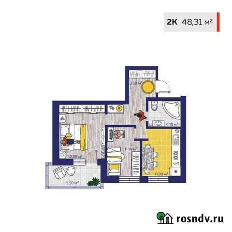 1-комнатная квартира, 48.3 м², 8/17 эт. на продажу в Новосибирске Новосибирск - изображение 1