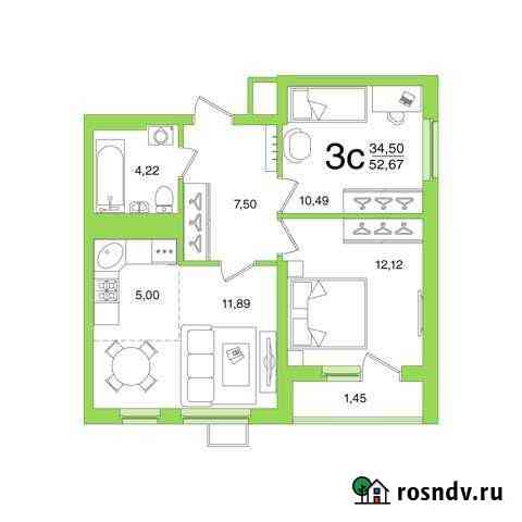 3-комнатная квартира, 52.7 м², 16/26 эт. на продажу в Уфе Уфа