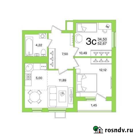 3-комнатная квартира, 52.7 м², 16/26 эт. на продажу в Уфе Уфа - изображение 1
