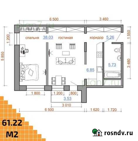 Квартира со свободной планировкой, 61 м², 6/16 эт. на продажу в Маркове Маркова - изображение 1