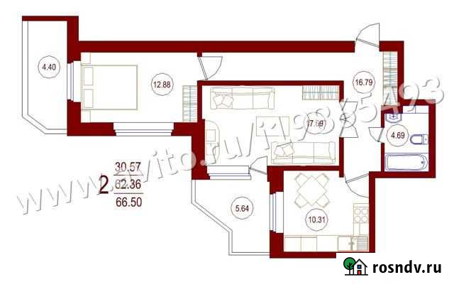 2-комнатная квартира, 65.2 м², 20/25 эт. на продажу в Воронеже Воронеж - изображение 1