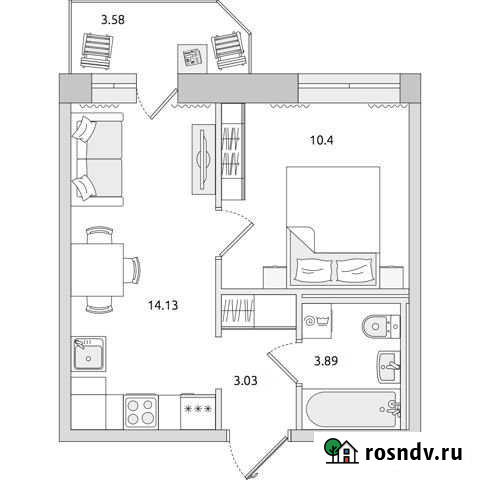 1-комнатная квартира, 35 м², 14/18 эт. на продажу в Мурино Мурино - изображение 1