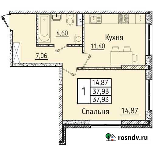 1-комнатная квартира, 37.9 м², 2/19 эт. на продажу в Новороссийске Новороссийск - изображение 1
