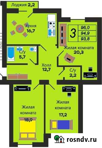 3-комнатная квартира, 94.9 м², 8/9 эт. на продажу в Калининграде Калининград - изображение 1