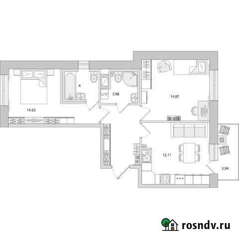 2-комнатная квартира, 64.8 м², 11/18 эт. на продажу в Мурино Мурино - изображение 1