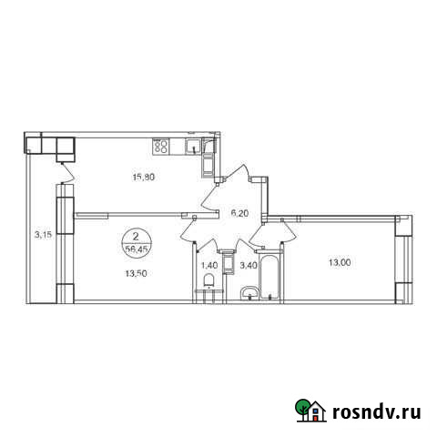 2-комнатная квартира, 56.5 м², 6/17 эт. на продажу в Люберцах Люберцы - изображение 1