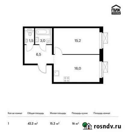 1-комнатная квартира, 42.2 м², 6/22 эт. на продажу в Люберцах Люберцы