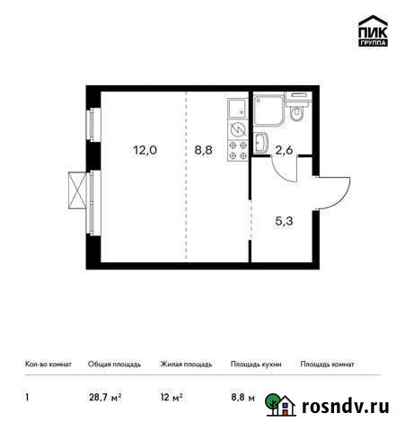 Квартира-студия, 28.7 м², 4/16 эт. на продажу в Видном Видное - изображение 1
