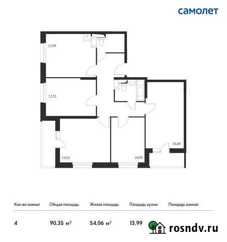 4-комнатная квартира, 90.4 м², 13/14 эт. на продажу в Москве Москва - изображение 1
