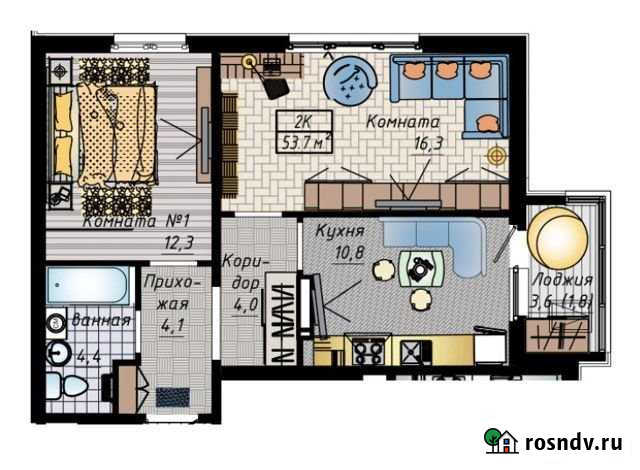 2-комнатная квартира, 53.7 м², 9/16 эт. на продажу в Барнауле Барнаул - изображение 1