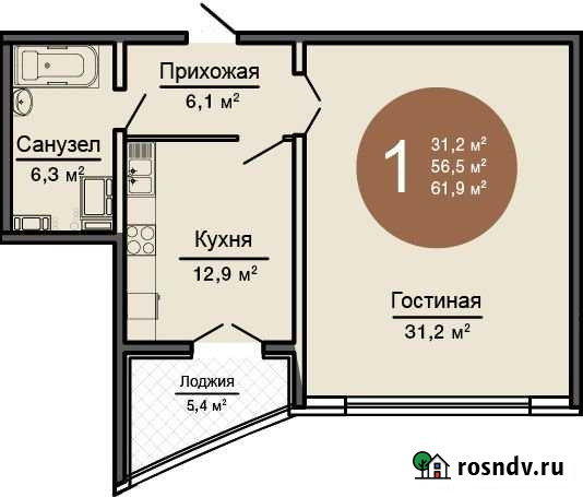 1-комнатная квартира, 61.9 м², 10/19 эт. на продажу в Новороссийске Новороссийск - изображение 1