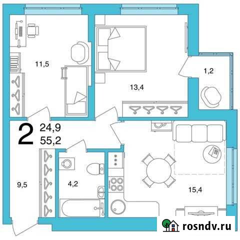 2-комнатная квартира, 55.2 м², 24/25 эт. на продажу в Уфе Уфа - изображение 1