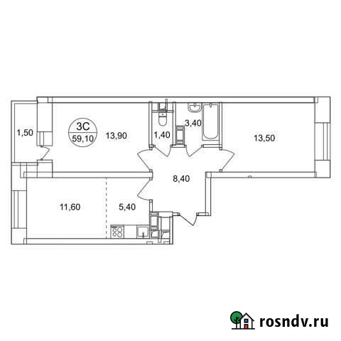 3-комнатная квартира, 59.1 м², 16/17 эт. на продажу в Люберцах Люберцы - изображение 1