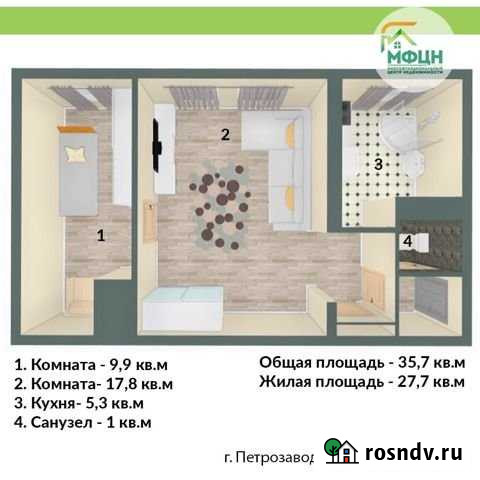 2-комнатная квартира, 35.7 м², 2/2 эт. на продажу в Петрозаводске Петрозаводск - изображение 1