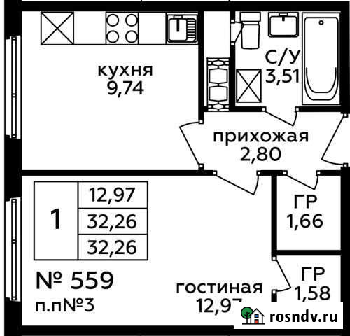 1-комнатная квартира, 32.3 м², 17/22 эт. на продажу в Балашихе Балашиха - изображение 1