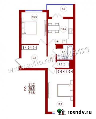 2-комнатная квартира, 61.8 м², 6/17 эт. на продажу в Воронеже Воронеж - изображение 1