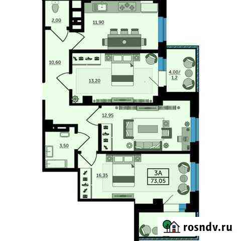 3-комнатная квартира, 73.1 м², 10/25 эт. на продажу в Ростове-на-Дону Ростов-на-Дону