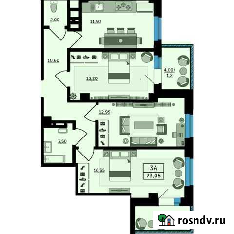 3-комнатная квартира, 73.1 м², 10/25 эт. на продажу в Ростове-на-Дону Ростов-на-Дону - изображение 1