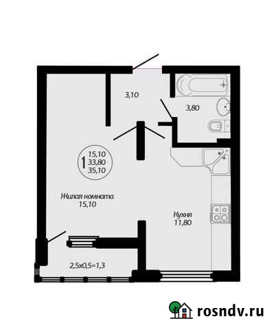 1-комнатная квартира, 35.1 м², 2/8 эт. на продажу в Краснодаре Краснодар - изображение 1