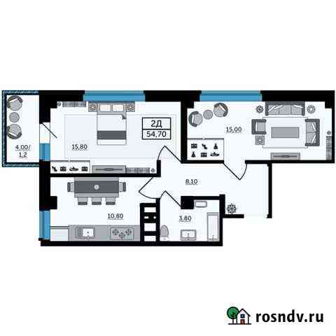 2-комнатная квартира, 54.7 м², 10/25 эт. на продажу в Ростове-на-Дону Ростов-на-Дону