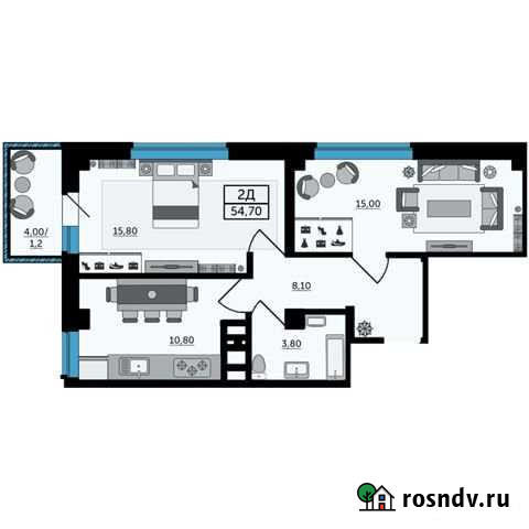 2-комнатная квартира, 54.7 м², 10/25 эт. на продажу в Ростове-на-Дону Ростов-на-Дону - изображение 1