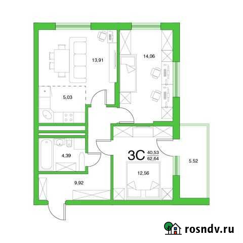 3-комнатная квартира, 62.6 м², 11/26 эт. на продажу в Уфе Уфа - изображение 1