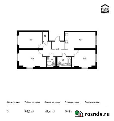 3-комнатная квартира, 95.2 м², 4/28 эт. на продажу в Москве Москва - изображение 1