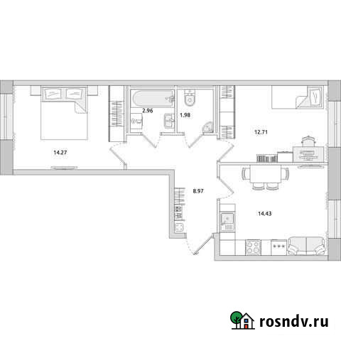 2-комнатная квартира, 60.2 м², 15/18 эт. на продажу в Мурино Мурино - изображение 1