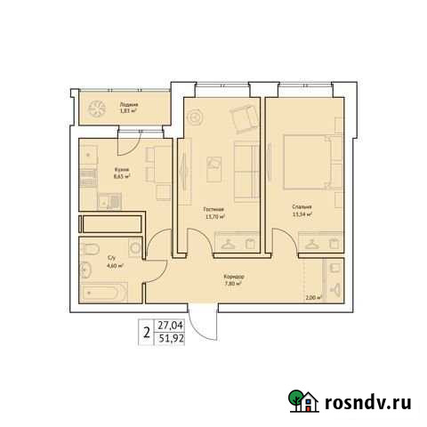 2-комнатная квартира, 51.9 м², 2/25 эт. на продажу в Уфе Уфа - изображение 1