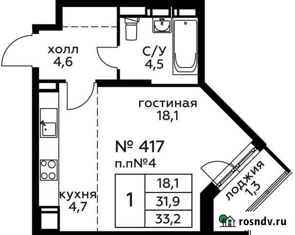 Квартира-студия, 33.2 м², 21/22 эт. на продажу в Балашихе Балашиха - изображение 1