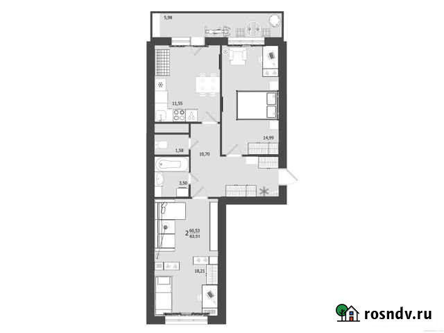 2-комнатная квартира, 63.5 м², 4/9 эт. на продажу в Клине Клин - изображение 1
