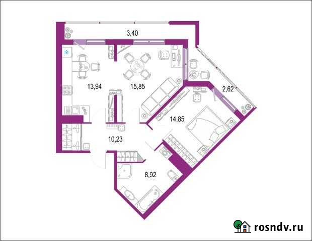 2-комнатная квартира, 69.8 м², 18/22 эт. на продажу в Кудрово Кудрово - изображение 1