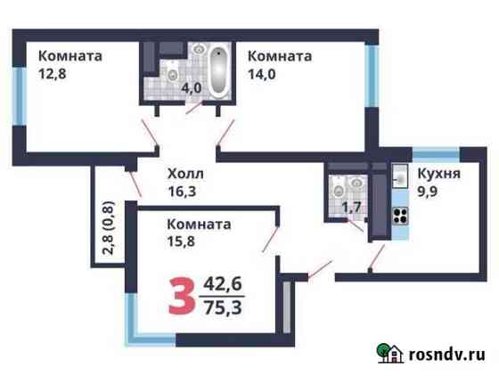 3-комнатная квартира, 75.4 м², 3/17 эт. на продажу в Домодедово Домодедово