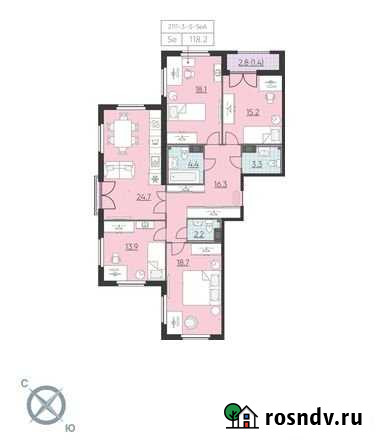 4-комнатная квартира, 118.2 м², 3/23 эт. на продажу в Санкт-Петербурге Санкт-Петербург - изображение 1