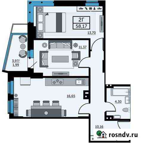 2-комнатная квартира, 58.1 м², 14/26 эт. на продажу в Ростове-на-Дону Ростов-на-Дону