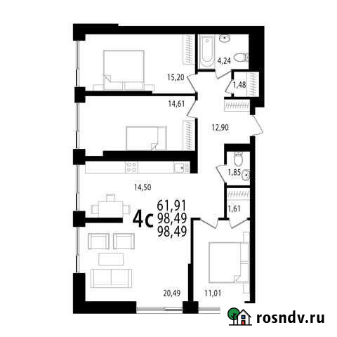 4-комнатная квартира, 98.5 м², 18/20 эт. на продажу в Уфе Уфа - изображение 1