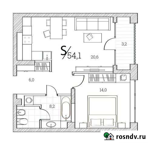 1-комнатная квартира, 54.1 м², 2/7 эт. на продажу в Тюмени Тюмень - изображение 1