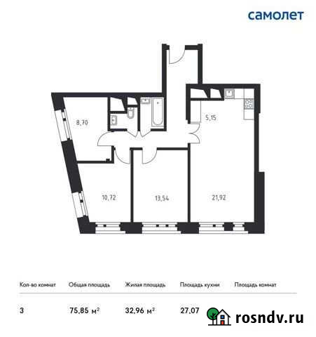 3-комнатная квартира, 75.9 м², 31/33 эт. на продажу в Одинцово Одинцово - изображение 1