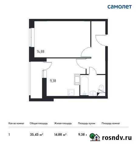 1-комнатная квартира, 35.4 м², 2/17 эт. на продажу в Видном Видное - изображение 1