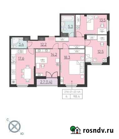 4-комнатная квартира, 98.4 м², 23/23 эт. на продажу в Санкт-Петербурге Санкт-Петербург - изображение 1