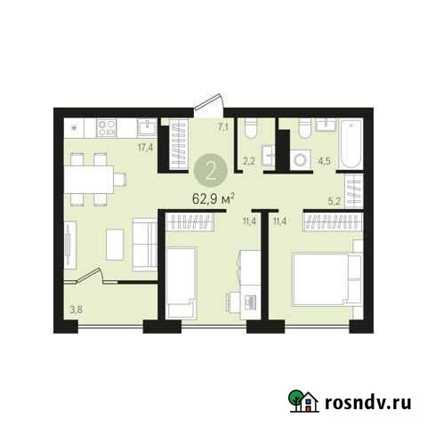 2-комнатная квартира, 63.5 м², 6/8 эт. на продажу в Сургуте Ханты-Мансийского АО Сургут - изображение 1