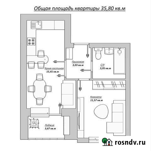 1-комнатная квартира, 35.8 м², 3/5 эт. на продажу в Воронеже Воронеж - изображение 1