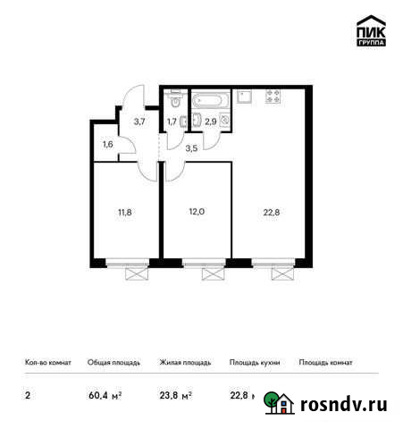 2-комнатная квартира, 60.4 м², 14/14 эт. на продажу в Мытищах Мытищи - изображение 1