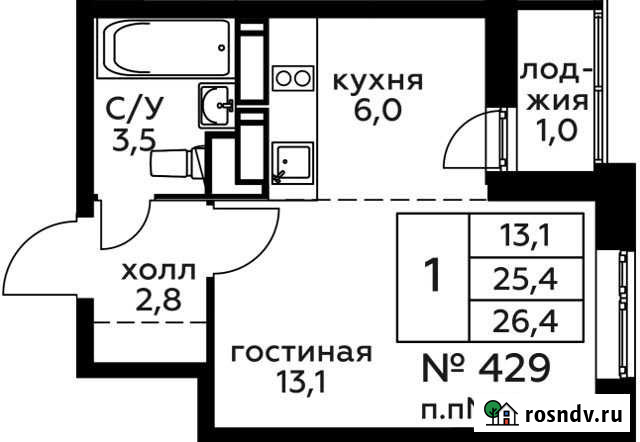 Квартира-студия, 26.4 м², 22/22 эт. на продажу в Балашихе Балашиха - изображение 1