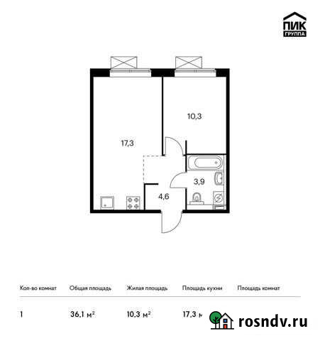 1-комнатная квартира, 36.1 м², 8/9 эт. на продажу в Московском Московской области Московский - изображение 1