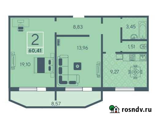 2-комнатная квартира, 61 м², 5/10 эт. на продажу в Брянске Брянск - изображение 1