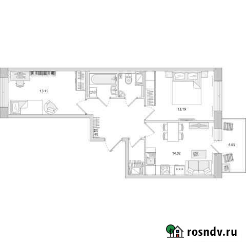 2-комнатная квартира, 59.5 м², 8/18 эт. на продажу в Мурино Мурино - изображение 1